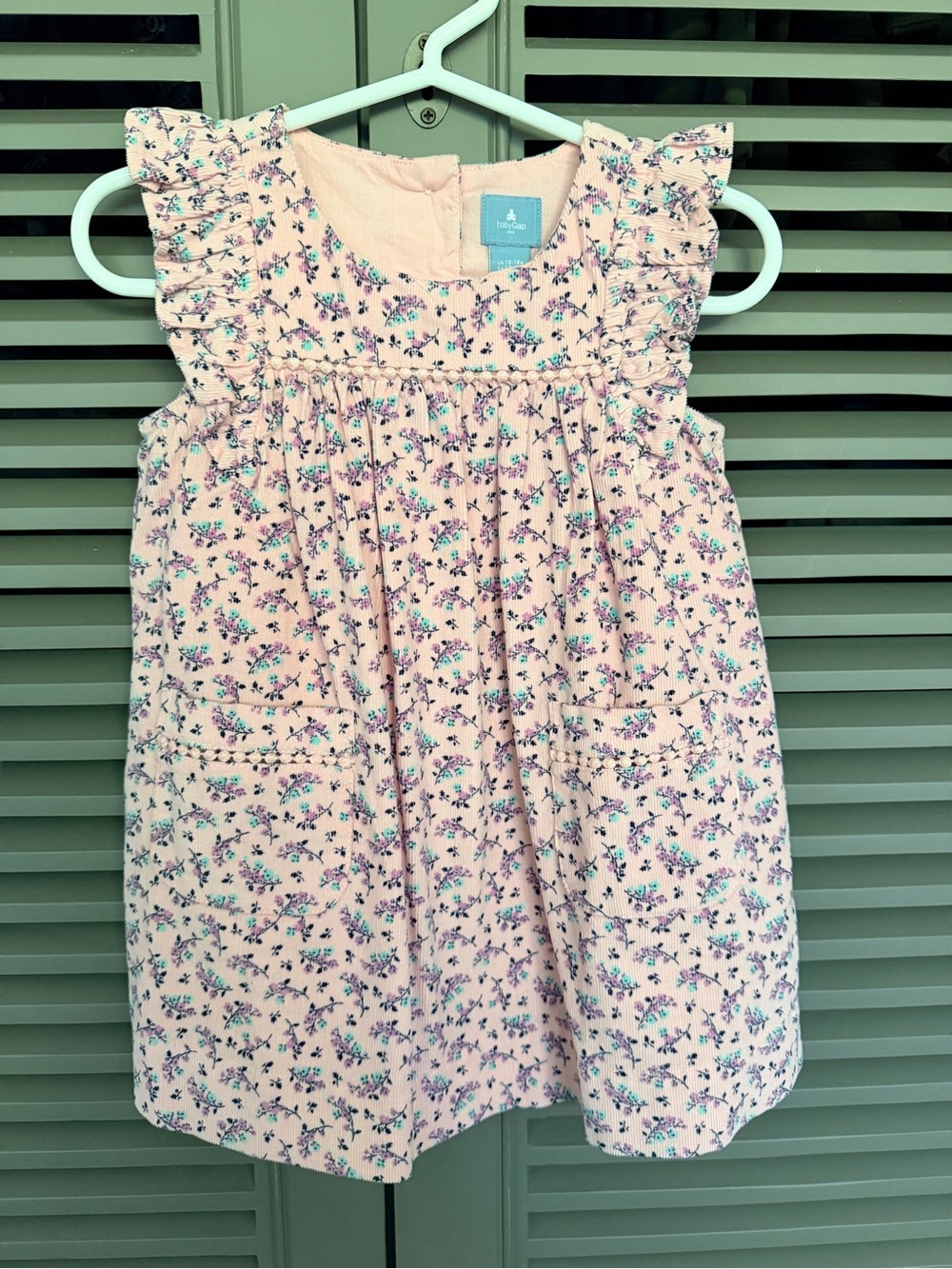GAP Pink Floral Ruffle-Sleeve Fine Corduroy Dress